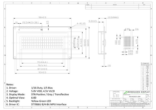 Drawing Specification for NHD-0420DZ-FL-GBW
