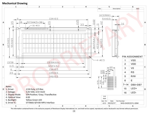 Specifiche di disegno per NHD-0420E2Z-FL-GBW