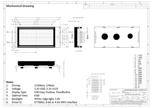 Zeichnungsspezifikation für NHD-0420H1Z-FSW-GBW-33V3