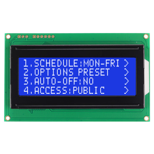 4x20 znaków LCD Serial STN Niebieski z białym podświetleniem Wyświetlacz Front On