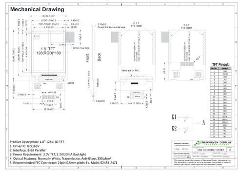 Drawing Specification for NHD-1.8-128160EF-CTXI#-F