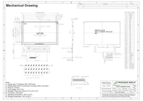 Drawing Specification for NHD-5.0-800480TF-ASXN