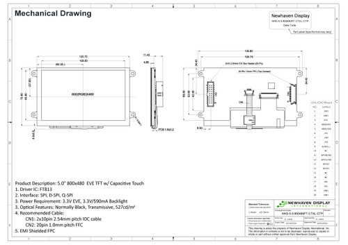 Spécification de dessin pour NHD-5.0-800480FT-CTXL-CTP