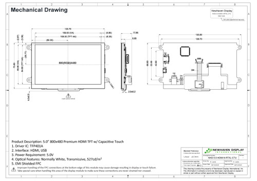 Specification drawing for NHD-5.0-HDMI-N-RTXL-CTU