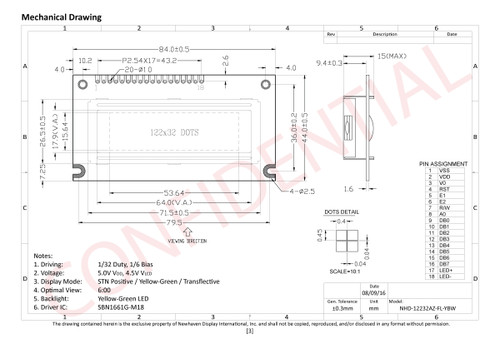 Drawing Specification for NHD-12232AZ-FL-YBW