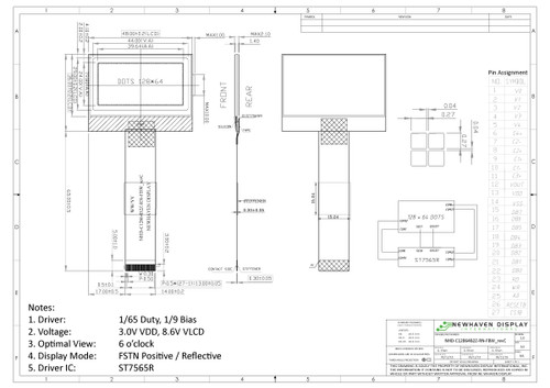 Especificação do desenho para NHD-C12864B2Z-RN-FBW