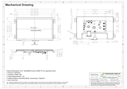 Specification drawing for NHD-10.1-HDMI-A-RSXV-CTU