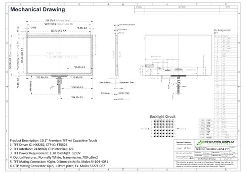 Specification drawing for NHD-10.1-1024600AF-ASXV#-CTP