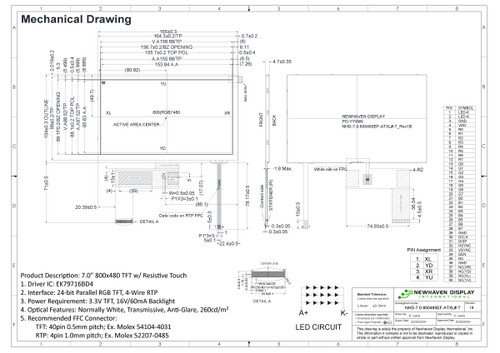 Specification drawing for NHD-7.0-800480EF-ATXL#-T