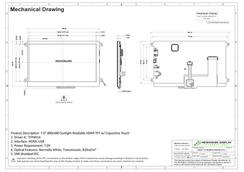 Measurements and specifications for NHD-7.0-HDMI-N-RSXN-CTU