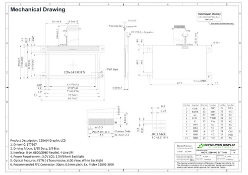 Drawing Specification for NHD-C12864WO-B1TTI#-M