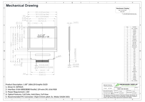 Drawing Specification for NHD-1.69-160128G