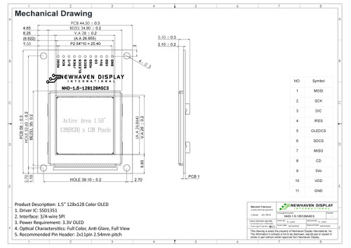 Drawing Specification for NHD-1.5-128128ASC3