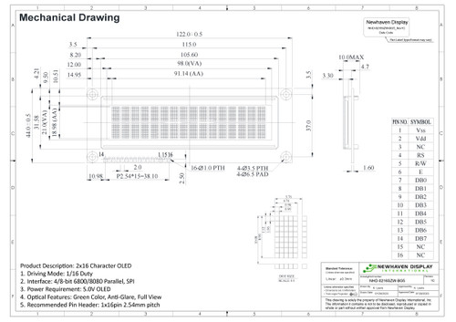 Spécification de dessin pour NHD-0216SZW-BG5