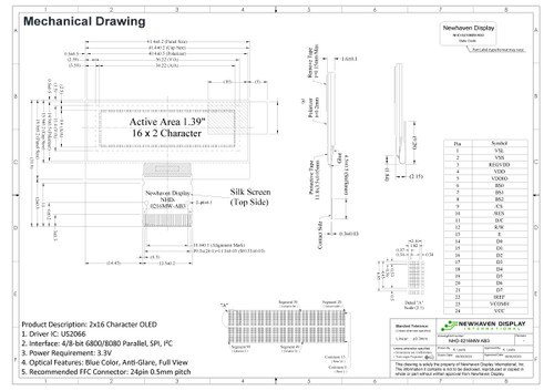 Especificación de dibujo para NHD-0216MW-AB3