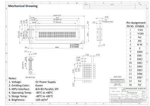 の図面仕様。NHD-0220DZW-AG5