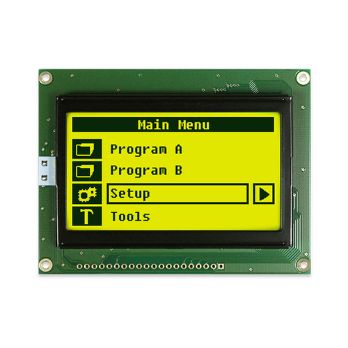 128x64 Graphic LCD STN+ Yellow/Green with YG Backlight Display front ON