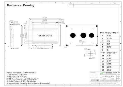 Drawing Specification for NHD-12864AZ-FSW-GBW-VZ