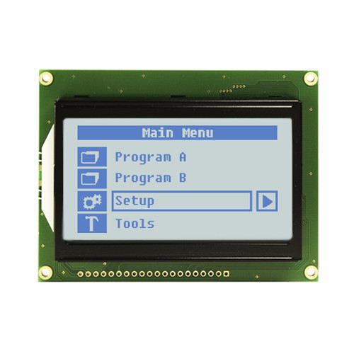 128x64 Grafik-LCD STN+ Grau mit weißer Hintergrundbeleuchtung Display vorne ON