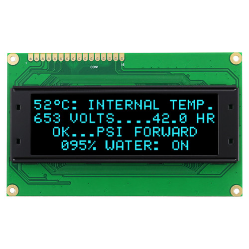 4x20 character blue OLED module front ON