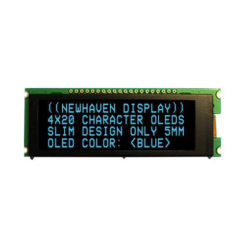 Blue 4x20 character Slim OLED display front ON