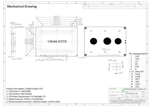 Drawing Specification for NHD-12864AZ-FSW-FBW