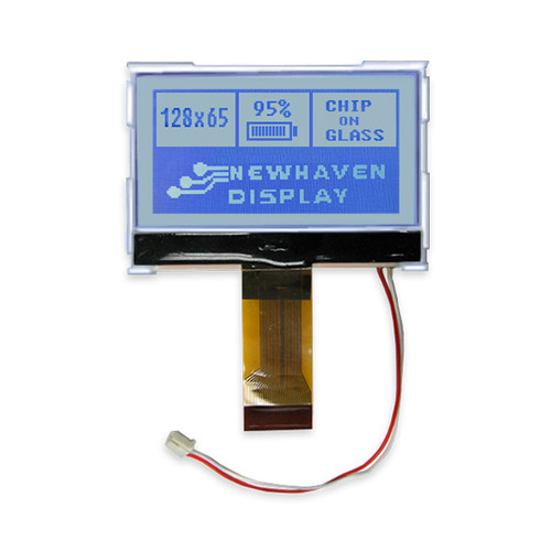 COG 128x65 Grafisch LCD STN+ Grijs met Witte Achtergrondverlichting Display voorzijde ON