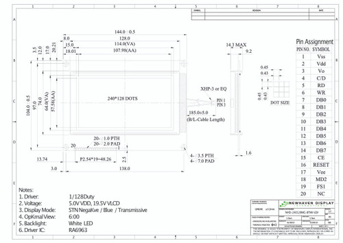 Drawing Specification for NHD-240128WG-BTMI-VZ#