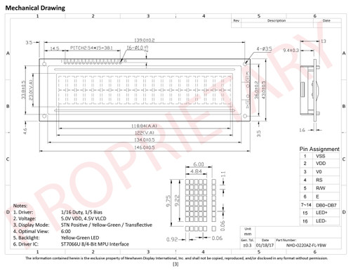 Specification Drawing for NHD-0220AZ-FL-YBW