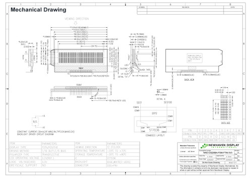 Desenho de especificação para NHD-C0220BA-FSW-FTW-3V3