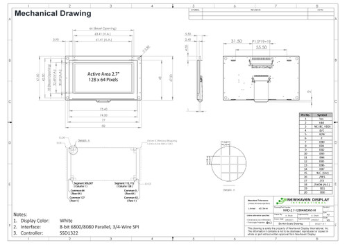 Drawing Specification for NHD-2.7-12864WDW3-M