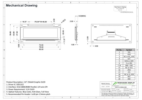 Drawing Specification for NHD-2.8-25664UCB2