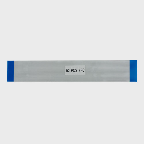 A white 152.4mm long 50-pin FFC with blue ends.