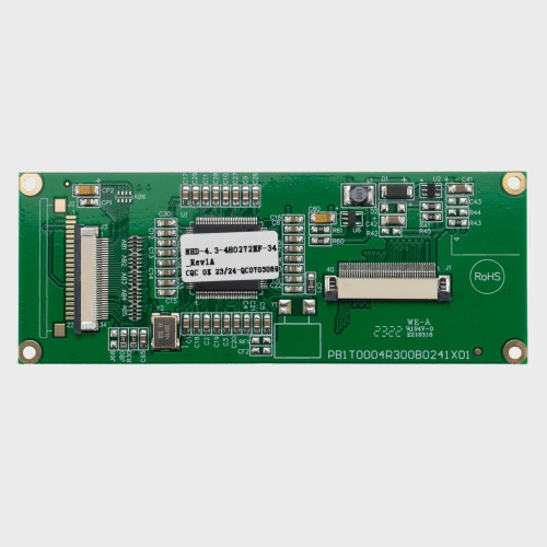 Front view of a green circuit board with various components and a 34-pin FFC connector.