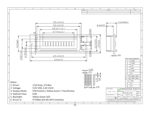 Drawing Specification for NHD-0112BZ-FL-YBW