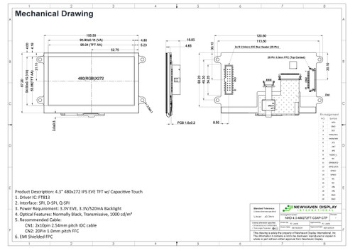 Plano de especificaciones para NHD-4.3-480272FT-CSXP-CTP