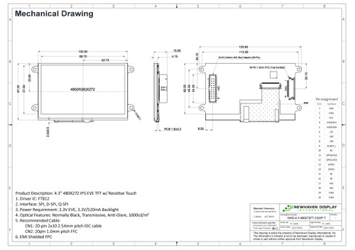 Specification drawing for NHD-4.3-480272FT-CSXP-T