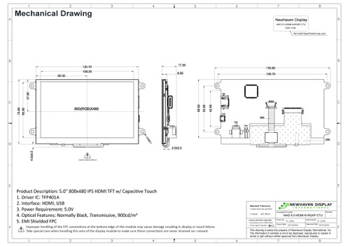 Specification drawing for NHD-5.0-HDMI-N-RSXP-CTU