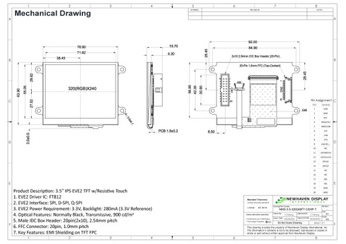 Drawing Specification for NHD-3.5-320240FT-CSXP-T