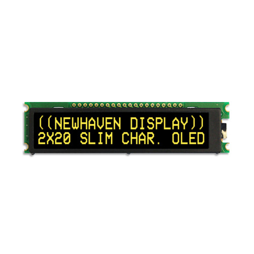 Yellow 2x20 character Slim OLED display front ON