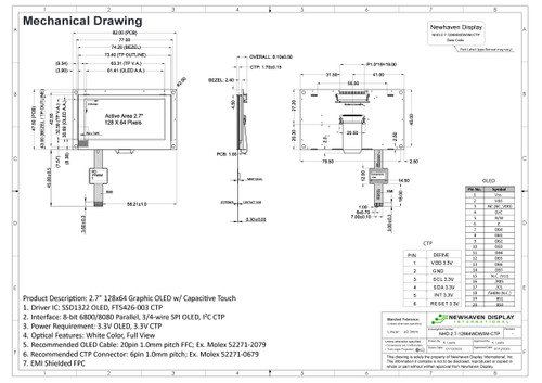 mechanical drawing NHD-2.7-12864WDW3M-CTP