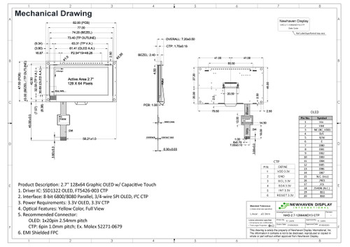 mechanical drawing NHD-2.7-12864WDY3-CTP