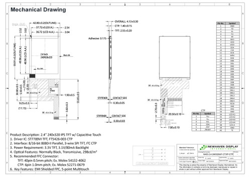 Drawing Specification for NHD-2.4-240320AF-CTXP-CTP