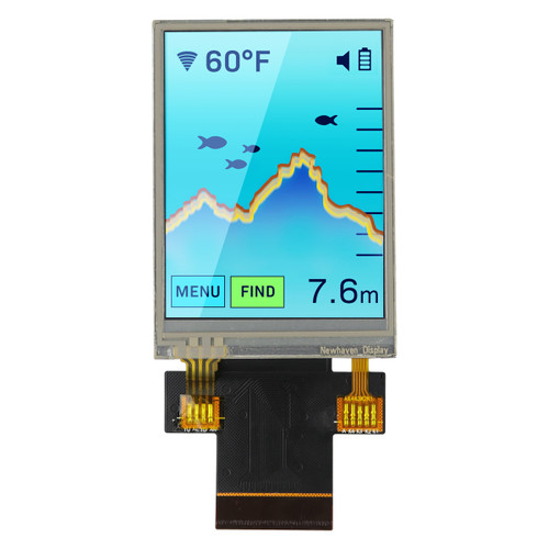2.4 inch IPS LCD with resistive touchscreen, EMI protection, and high-brightness display front ON