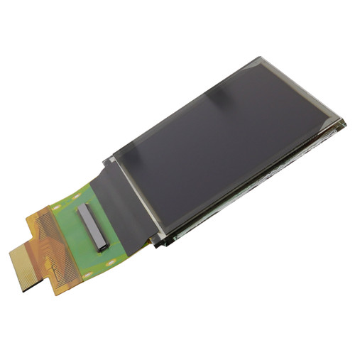 Angled side view of a 1.8-inch OLED display with the right side closer to the camera, showcasing the slim design of the display.