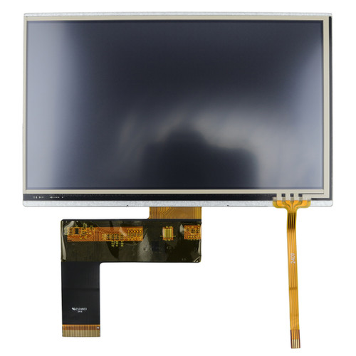 Front view of an inactive 7-inch TFT LCD with attached 40-pin and touchscreen control FFCs.