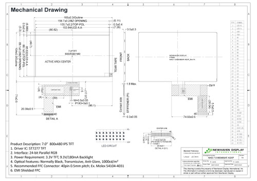 Specification drawing for NHD-7.0-800480AF-ASXP