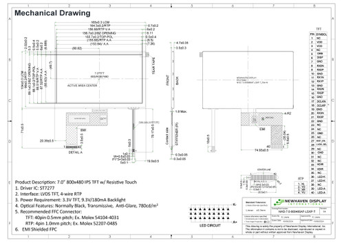 Specification drawing for  NHD-7.0-800480AF-LSXP-T