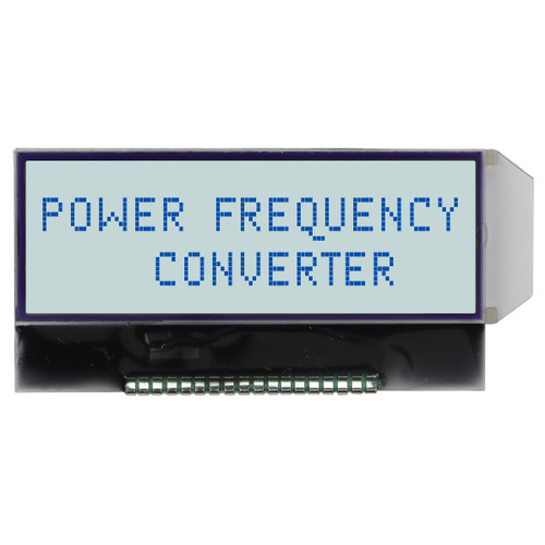 Front view of a 16x2 character LCD without an attached PCB, showing dark text on a backlit white screen.
