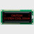 Front view of a 16x2 character LCD with backlit red text showing a warning message on a black background.